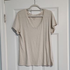 Casual Cream V-Neck Women's Top